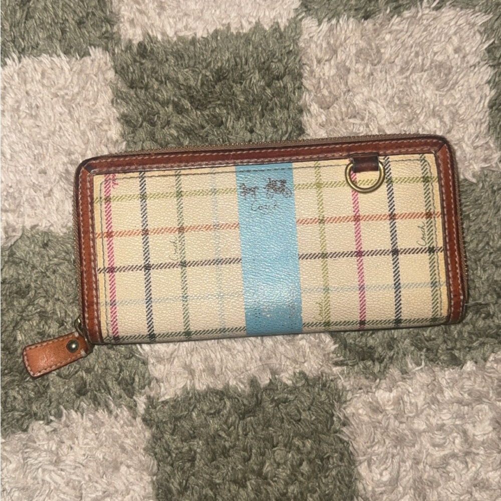 Plaid Coach Wallet with Blue Accent
